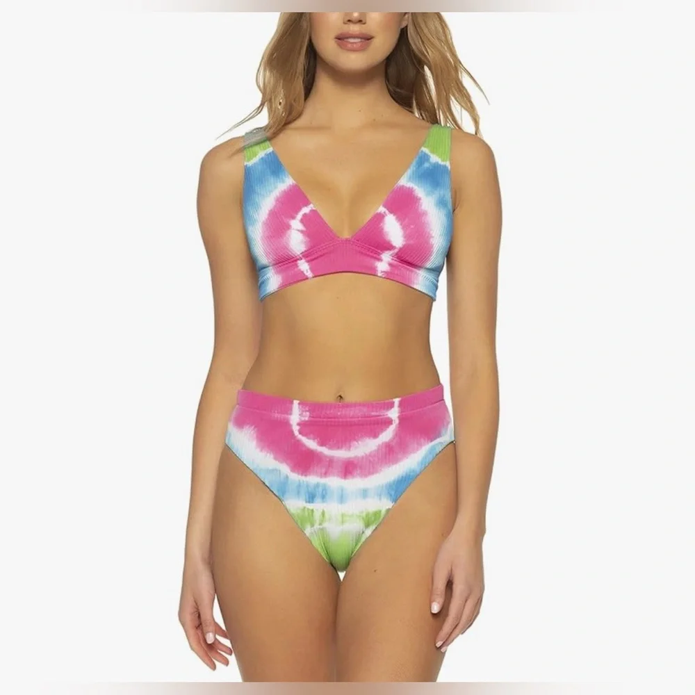 New Soluna Women's Tied Up Tie Dye High Waist Bikini Bottom Multi Pink